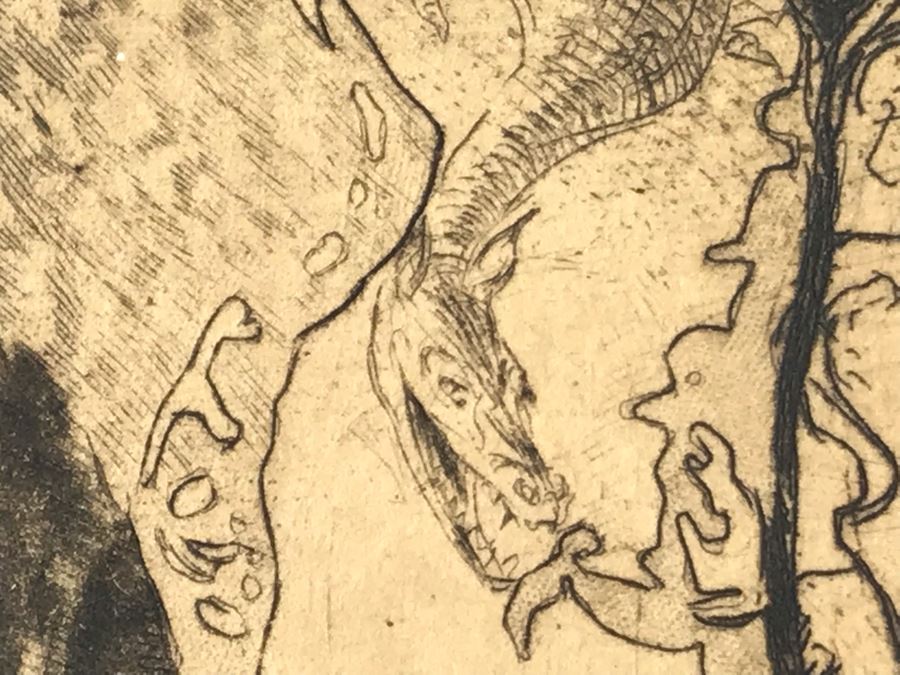 Original 1917 Pencil Hand Signed Alex Eckener Etching Bookplate Titled 'Aus der Kriegsbücherei' 'From The War Bookshop' For Jes. Brodersen 4' X 5' - See Description [Photo 14]