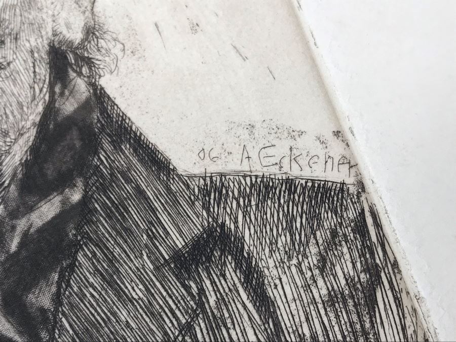 Antique 1906 Pencil Signed Original Etching Portait By Alex Eckener 5' X 4' - See Description [Photo 16]