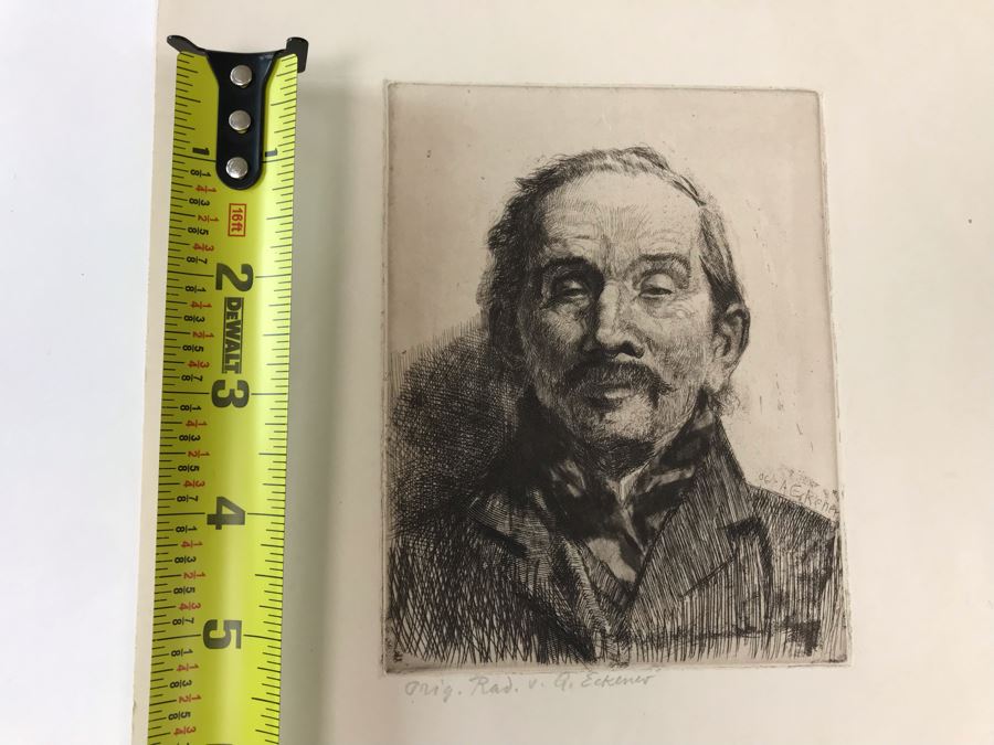 Antique 1906 Pencil Signed Original Etching Portait By Alex Eckener 5' X 4' - See Description [Photo 27]