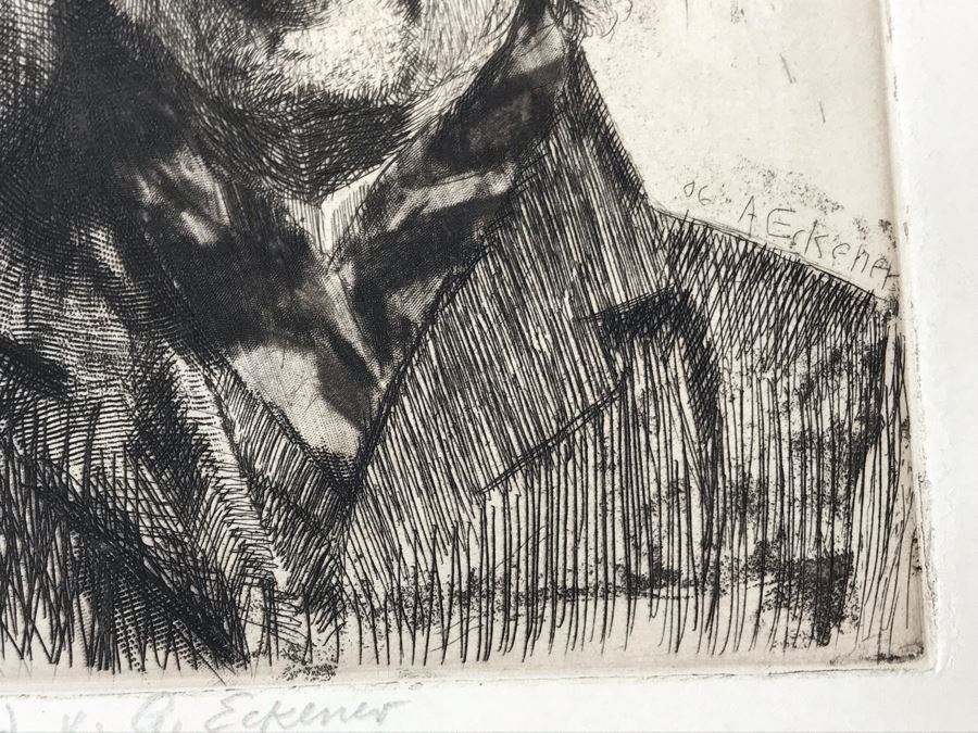 Antique 1906 Pencil Signed Original Etching Portait By Alex Eckener 5' X 4' - See Description [Photo 14]