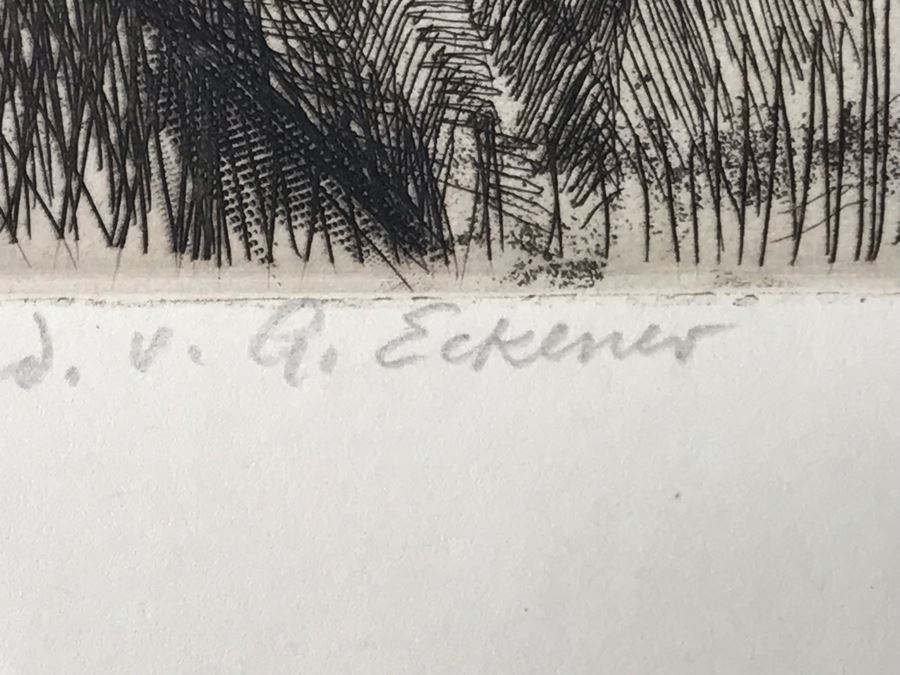 Antique 1906 Pencil Signed Original Etching Portait By Alex Eckener 5' X 4' - See Description [Photo 19]