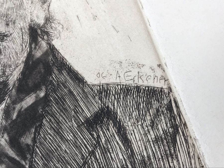 Antique 1906 Pencil Signed Original Etching Portait By Alex Eckener 5' X 4' - See Description [Photo 15]