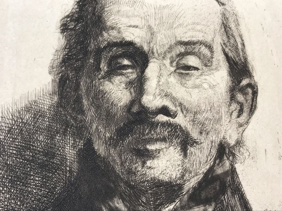 Antique 1906 Pencil Signed Original Etching Portait By Alex Eckener 5' X 4' - See Description [Photo 8]