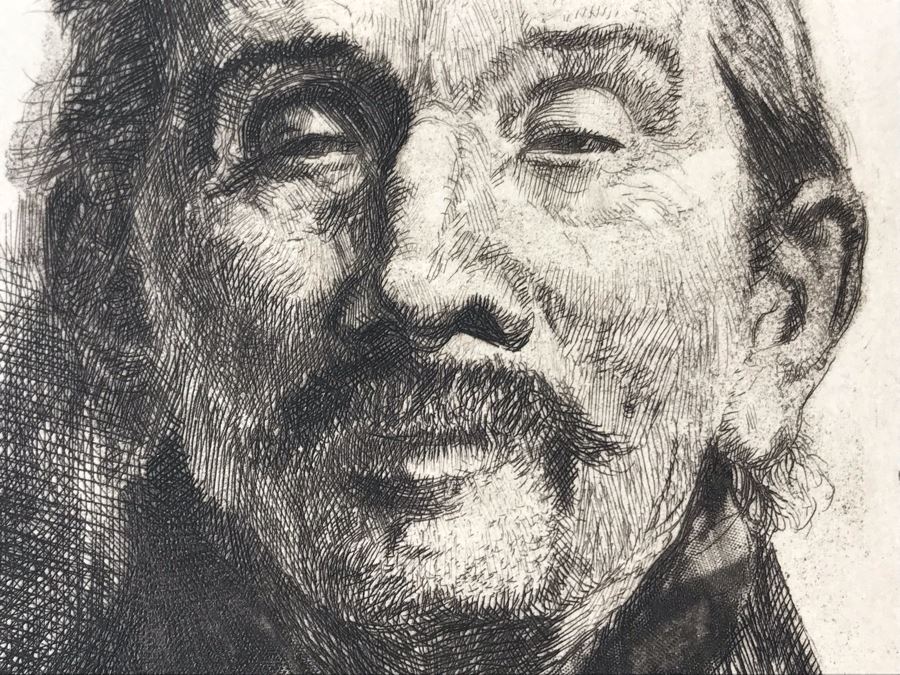 Antique 1906 Pencil Signed Original Etching Portait By Alex Eckener 5' X 4' - See Description [Photo 11]