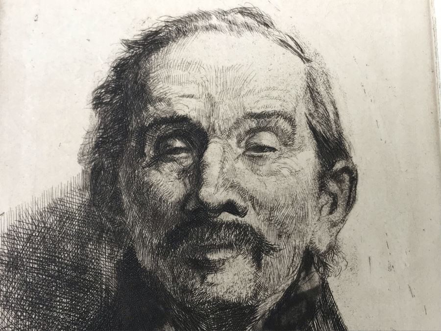 Antique 1906 Pencil Signed Original Etching Portait By Alex Eckener 5' X 4' - See Description [Photo 7]