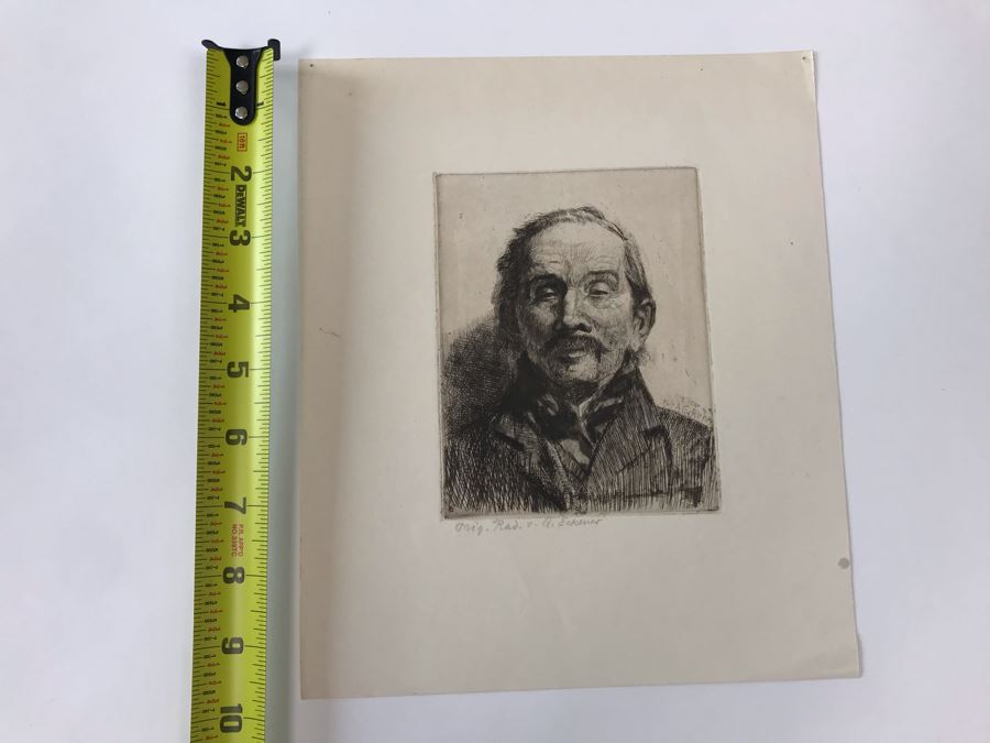 Antique 1906 Pencil Signed Original Etching Portait By Alex Eckener 5' X 4' - See Description [Photo 26]