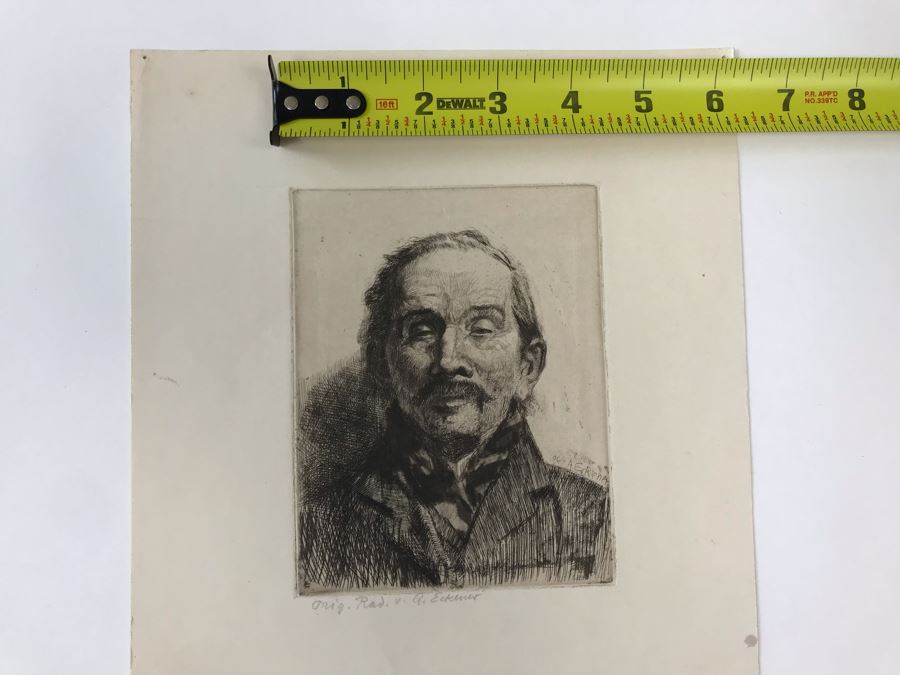 Antique 1906 Pencil Signed Original Etching Portait By Alex Eckener 5' X 4' - See Description [Photo 28]