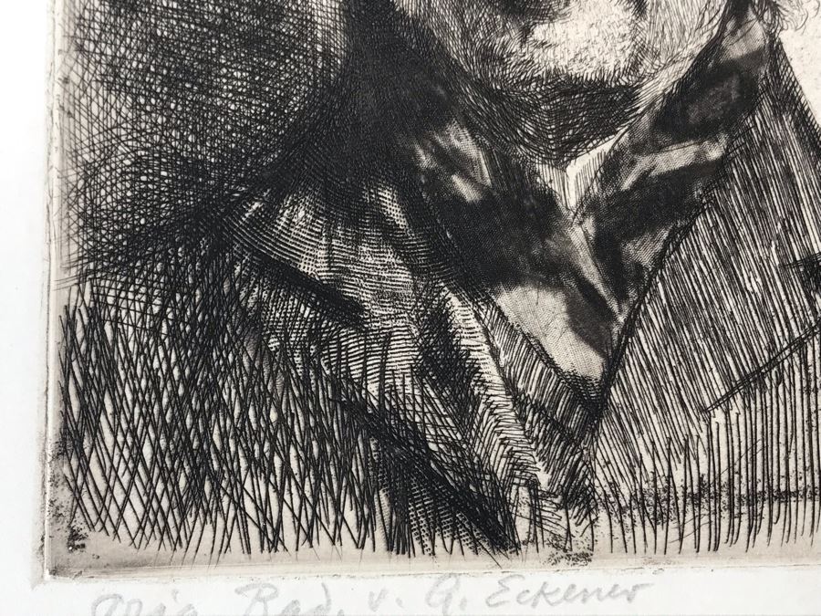 Antique 1906 Pencil Signed Original Etching Portait By Alex Eckener 5' X 4' - See Description [Photo 13]