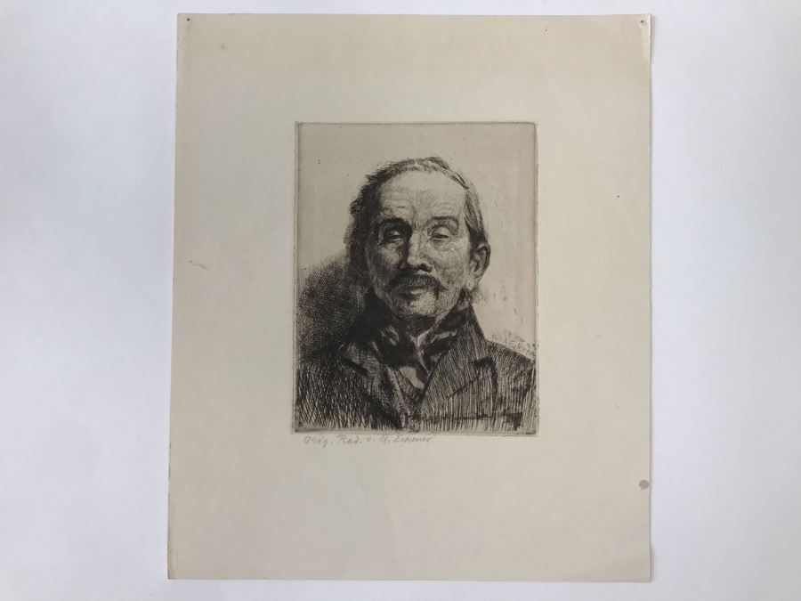 Antique 1906 Pencil Signed Original Etching Portait By Alex Eckener 5' X 4' - See Description [Photo 3]