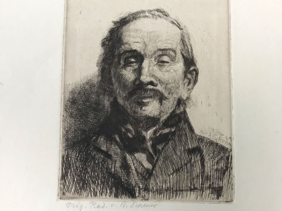 Antique 1906 Pencil Signed Original Etching Portait By Alex Eckener 5' X 4' - See Description [Photo 20]
