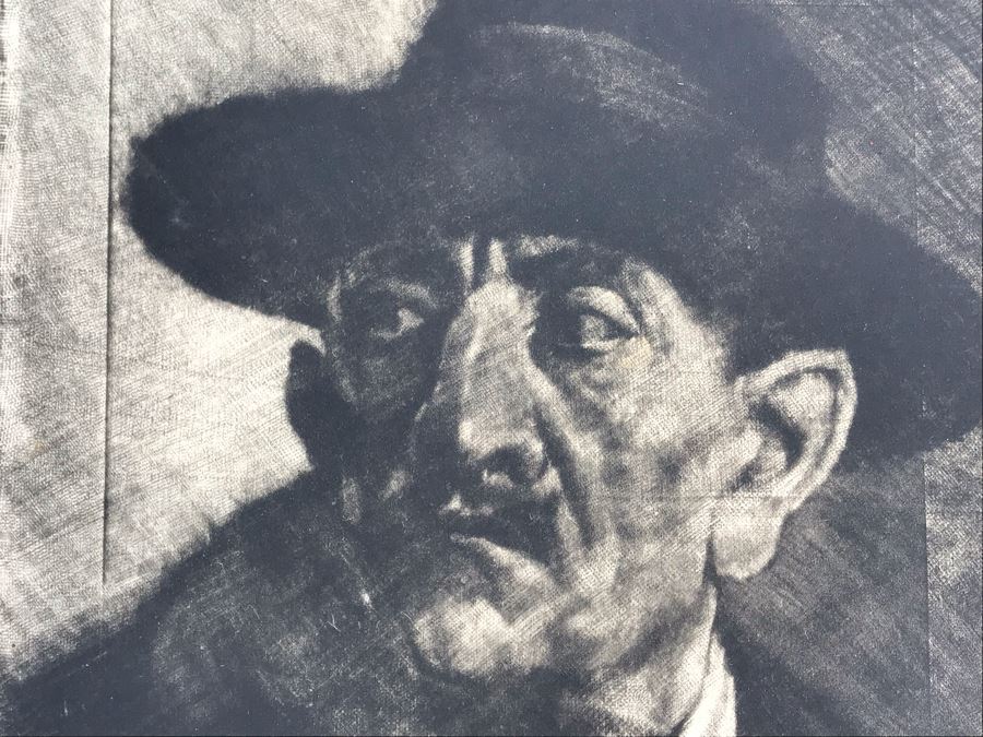 Original 1926 Pencil Hand Signed Alex Eckener Etching Titled Kopfstudie, Mann Mit Hut (Head Study, Man With Hat) 6.5' X 8' - See Description [Photo 24]