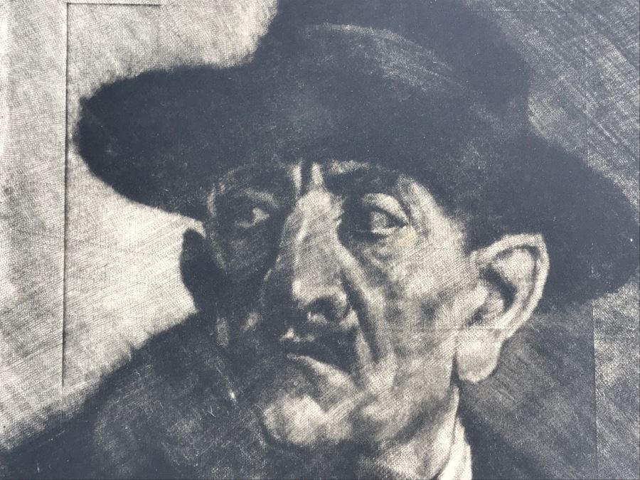 Original 1926 Pencil Hand Signed Alex Eckener Etching Titled Kopfstudie, Mann Mit Hut (Head Study, Man With Hat) 6.5' X 8' - See Description [Photo 23]