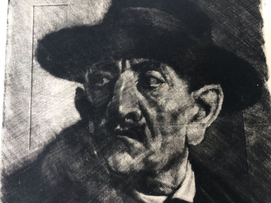 Original 1926 Pencil Hand Signed Alex Eckener Etching Titled Kopfstudie, Mann Mit Hut (Head Study, Man With Hat) 6.5' X 8' - See Description [Photo 6]
