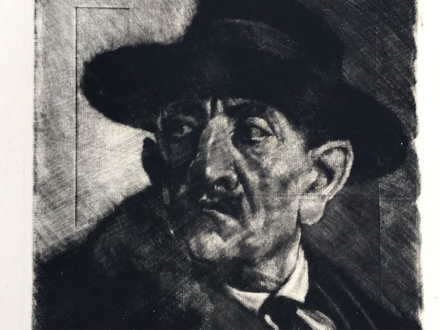Original 1926 Pencil Hand Signed Alex Eckener Etching Titled Kopfstudie, Mann Mit Hut (Head Study, Man With Hat) 6.5' X 8' - See Description [Photo 25]