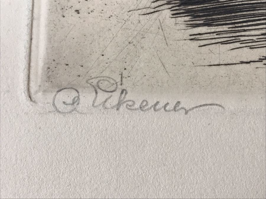 Original 1918 Hand Signed Alex Eckener Etching Pastoral Scene Cattle Drinking 10' X 6' - See Description [Photo 14]