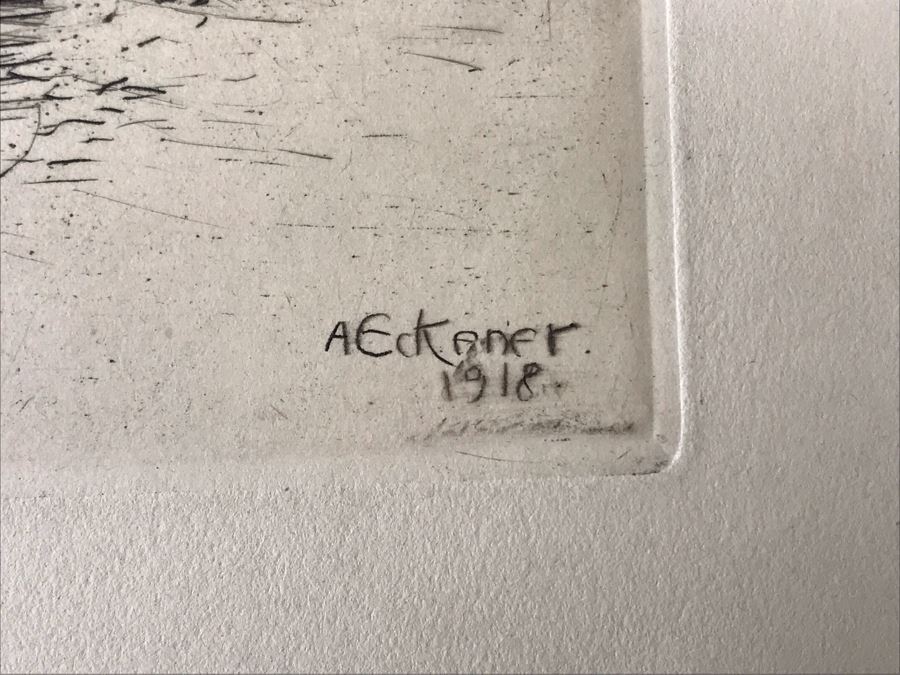 Original 1918 Hand Signed Alex Eckener Etching Pastoral Scene Cattle Drinking 10' X 6' - See Description [Photo 13]