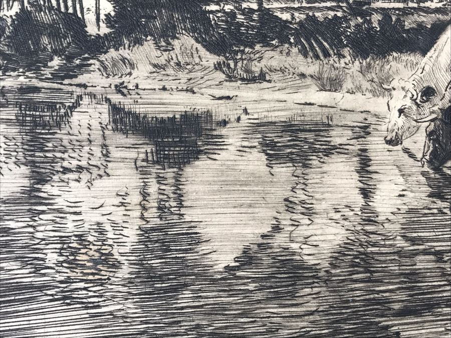 Original 1918 Hand Signed Alex Eckener Etching Pastoral Scene Cattle Drinking 10' X 6' - See Description [Photo 15]
