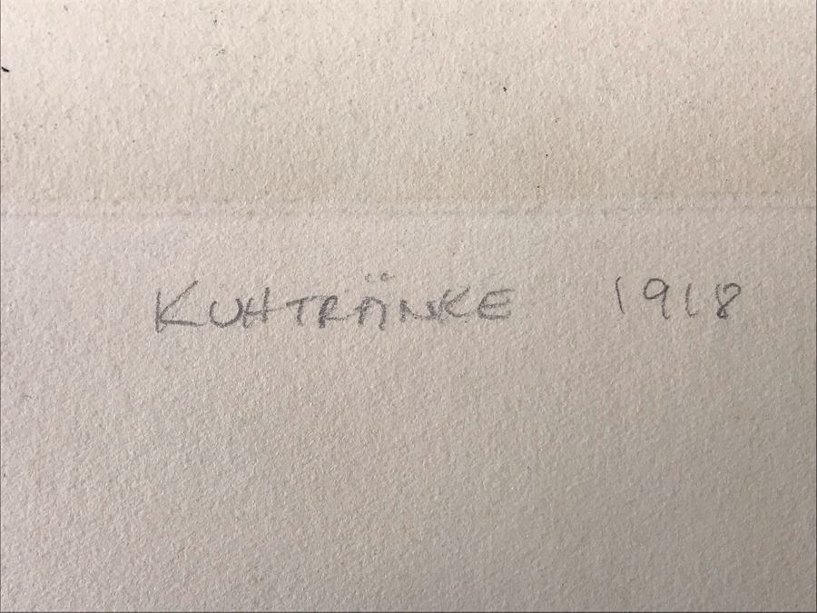 Original 1918 Hand Signed Alex Eckener Etching Pastoral Scene Cattle Drinking 10' X 6' - See Description [Photo 19]