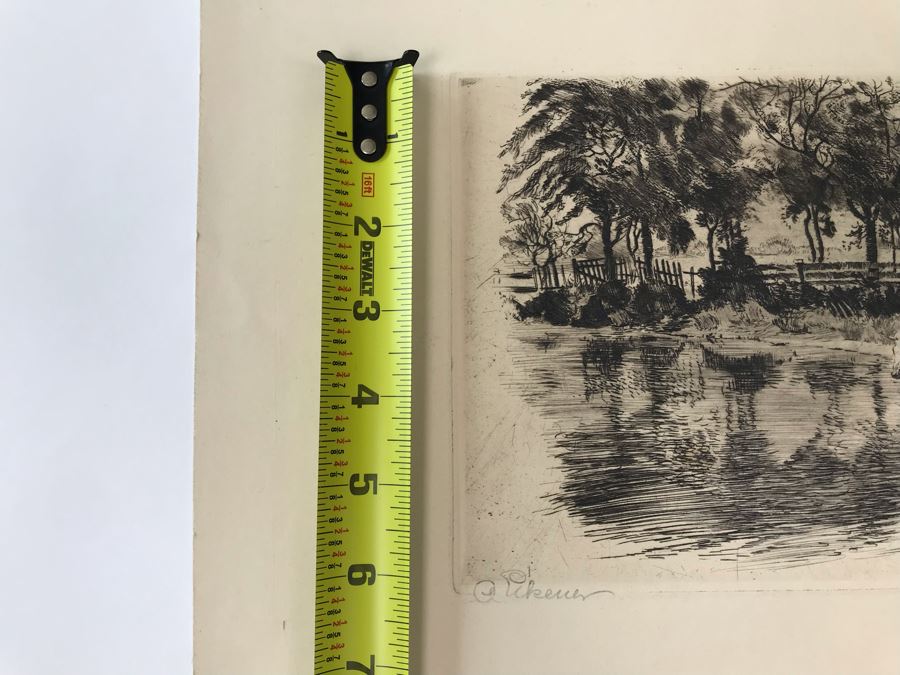 Original 1918 Hand Signed Alex Eckener Etching Pastoral Scene Cattle Drinking 10' X 6' - See Description [Photo 22]