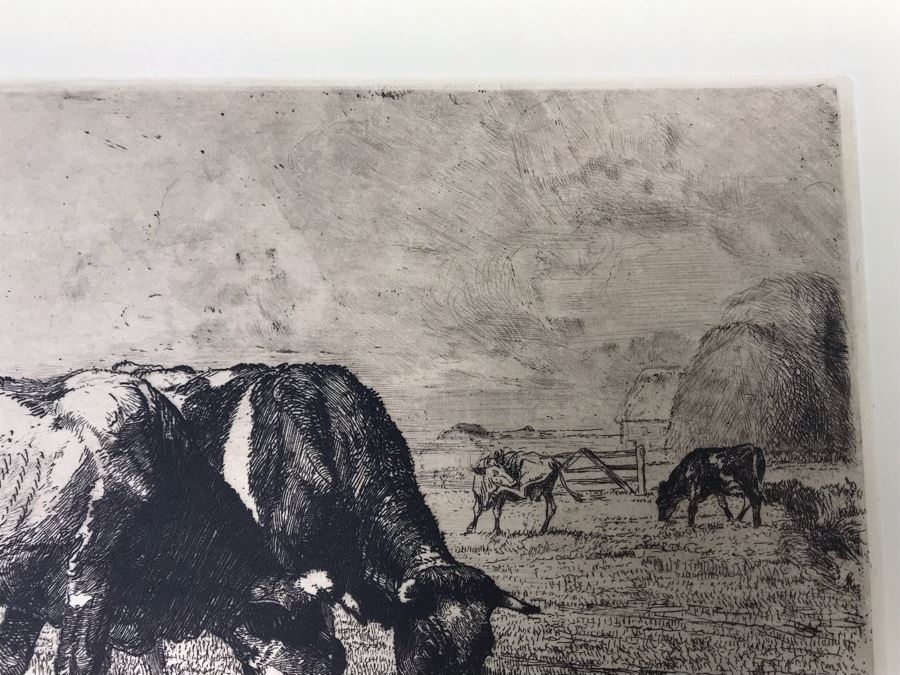 Original Alex Eckener Etching Titled 'Weidende Kühe' 'Grazing Cows' 9' X 6' - See Description [Photo 13]