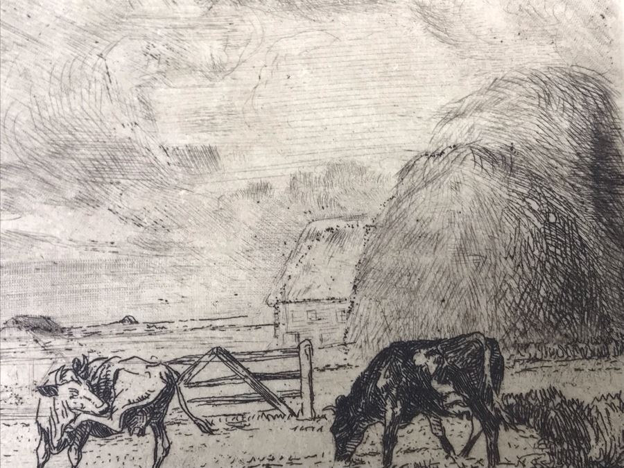 Original Alex Eckener Etching Titled 'Weidende Kühe' 'Grazing Cows' 9' X 6' - See Description [Photo 10]