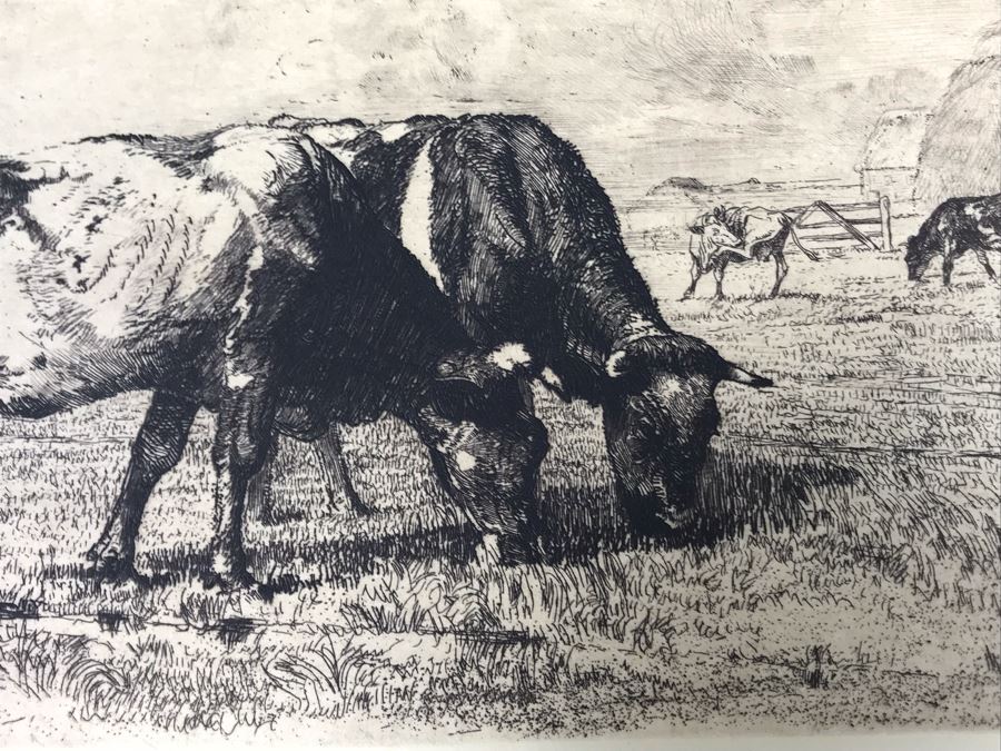 Original Alex Eckener Etching Titled 'Weidende Kühe' 'Grazing Cows' 9' X 6' - See Description [Photo 5]