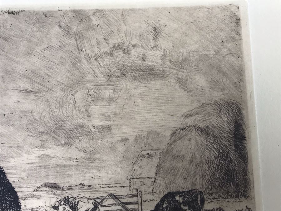Original Alex Eckener Etching Titled 'Weidende Kühe' 'Grazing Cows' 9' X 6' - See Description [Photo 9]