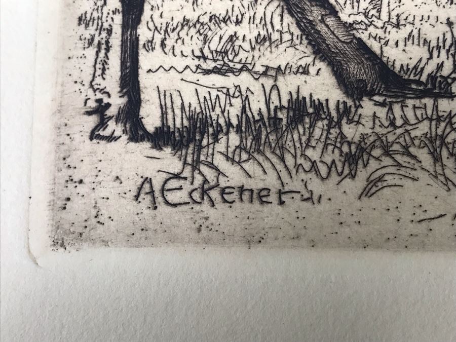 Original Alex Eckener Etching Titled 'Weidende Kühe' 'Grazing Cows' 9' X 6' - See Description [Photo 7]