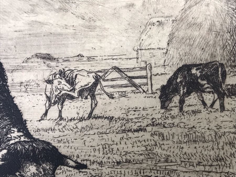 Original Alex Eckener Etching Titled 'Weidende Kühe' 'Grazing Cows' 9' X 6' - See Description [Photo 8]