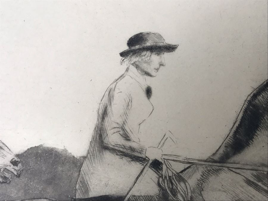Original 1931 Pencil Hand Signed Alex Eckener Etching Titled 'Ausritt' 'Ride' Riding Horses 10' X 7.5' - See Description [Photo 11]