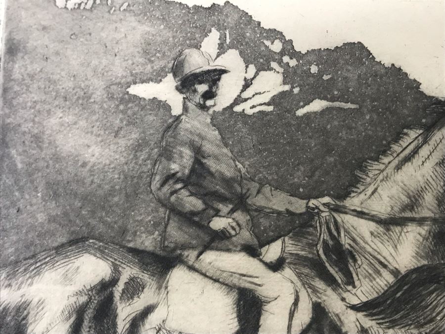 Original 1931 Pencil Hand Signed Alex Eckener Etching Titled 'Ausritt' 'Ride' Riding Horses 10' X 7.5' - See Description [Photo 9]