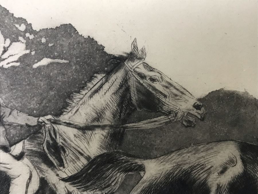 Original 1931 Pencil Hand Signed Alex Eckener Etching Titled 'Ausritt' 'Ride' Riding Horses 10' X 7.5' - See Description [Photo 8]