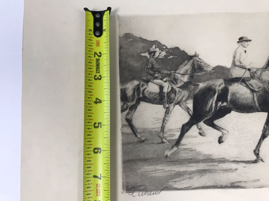 Original 1931 Pencil Hand Signed Alex Eckener Etching Titled 'Ausritt' 'Ride' Riding Horses 10' X 7.5' - See Description [Photo 20]