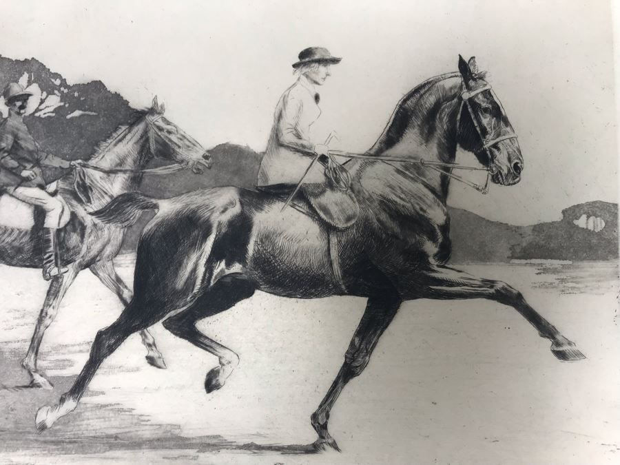 Original 1931 Pencil Hand Signed Alex Eckener Etching Titled 'Ausritt' 'Ride' Riding Horses 10' X 7.5' - See Description [Photo 6]