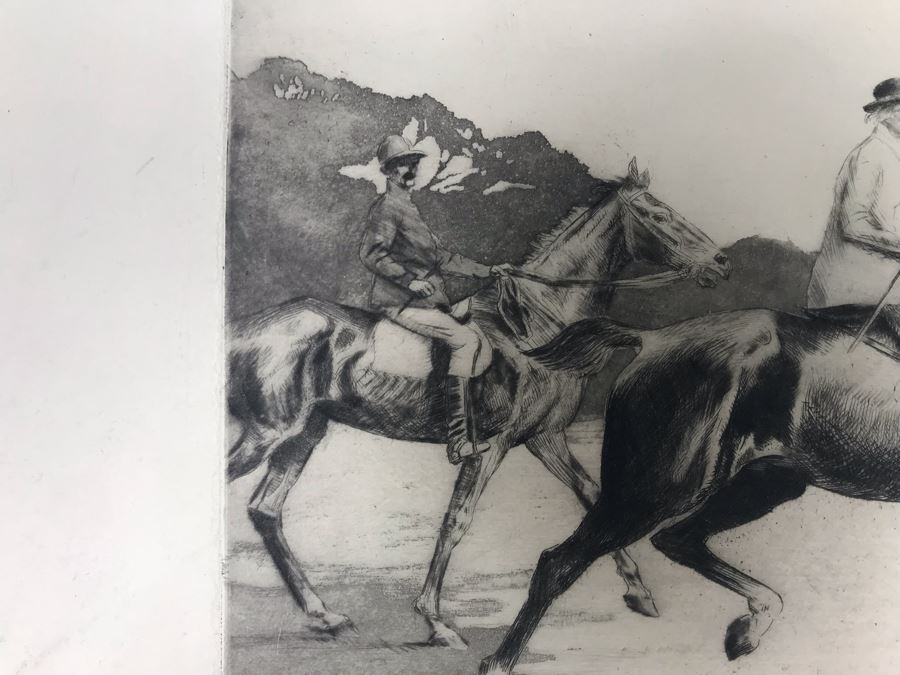 Original 1931 Pencil Hand Signed Alex Eckener Etching Titled 'Ausritt' 'Ride' Riding Horses 10' X 7.5' - See Description [Photo 5]