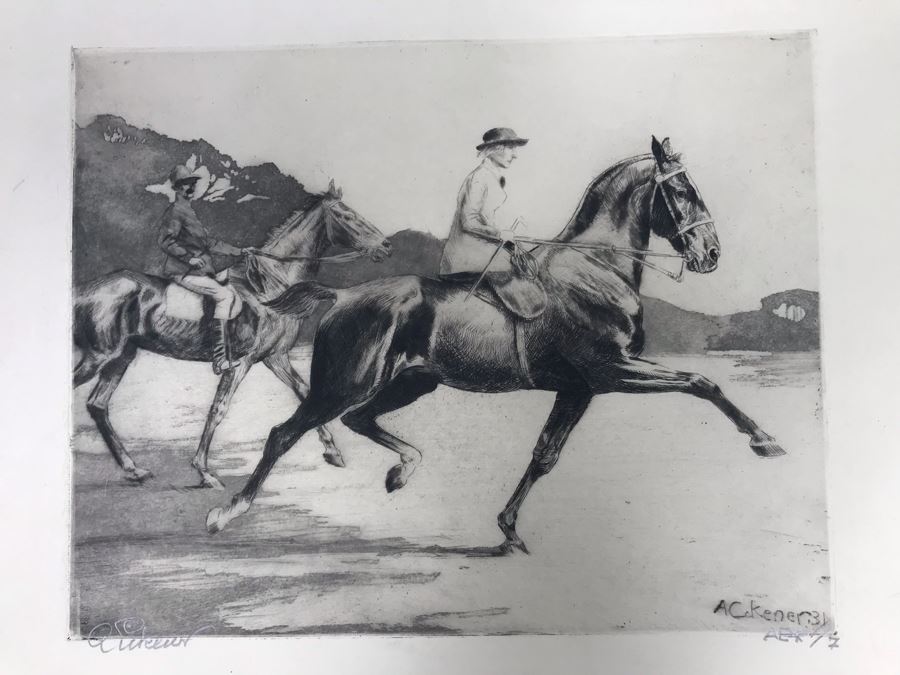 Original 1931 Pencil Hand Signed Alex Eckener Etching Titled 'Ausritt' 'Ride' Riding Horses 10' X 7.5' - See Description [Photo 4]