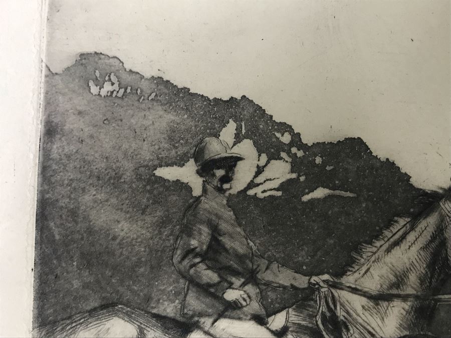 Original 1931 Pencil Hand Signed Alex Eckener Etching Titled 'Ausritt' 'Ride' Riding Horses 10' X 7.5' - See Description [Photo 16]