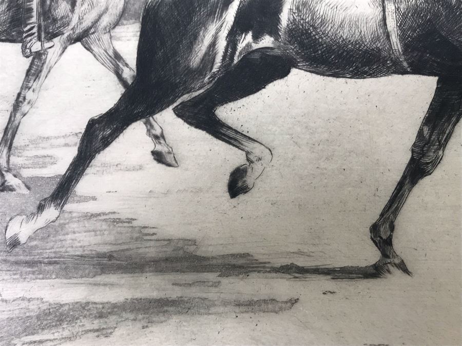 Original 1931 Pencil Hand Signed Alex Eckener Etching Titled 'Ausritt' 'Ride' Riding Horses 10' X 7.5' - See Description [Photo 14]