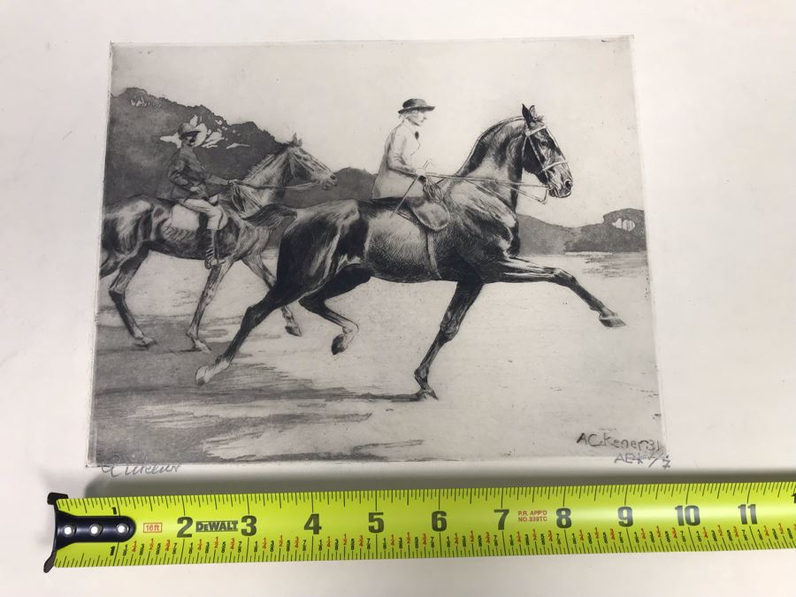 Original 1931 Pencil Hand Signed Alex Eckener Etching Titled 'Ausritt' 'Ride' Riding Horses 10' X 7.5' - See Description [Photo 19]
