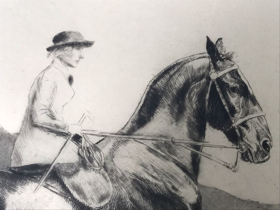 Original 1931 Pencil Hand Signed Alex Eckener Etching Titled 'Ausritt' 'Ride' Riding Horses 10' X 7.5' - See Description [Photo 10]