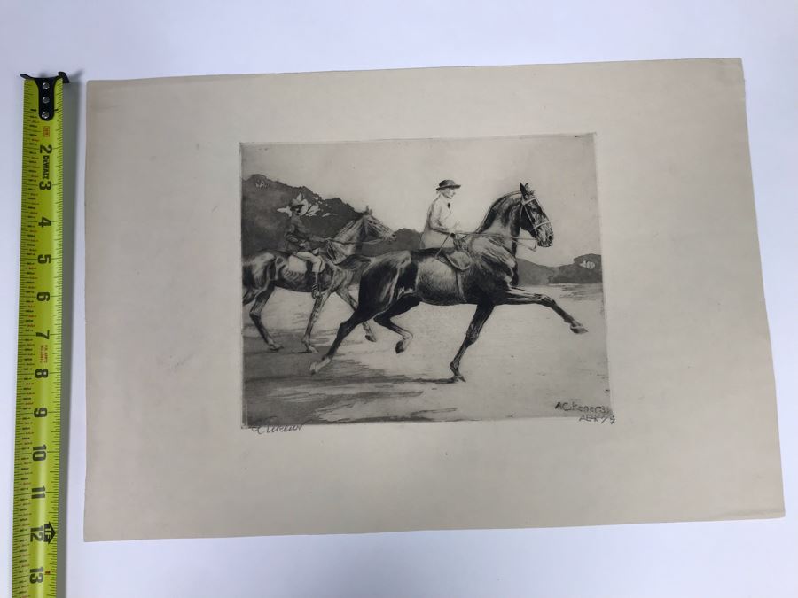 Original 1931 Pencil Hand Signed Alex Eckener Etching Titled 'Ausritt' 'Ride' Riding Horses 10' X 7.5' - See Description [Photo 17]
