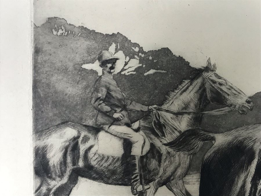 Original 1931 Pencil Hand Signed Alex Eckener Etching Titled 'Ausritt' 'Ride' Riding Horses 10' X 7.5' - See Description [Photo 7]