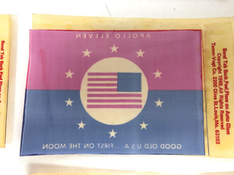 Rare Set Of (7) Vintage 1969 Apollo Eleven Good Old U.S.A. First On The Moon Auto Glass Stickers [Photo 2]