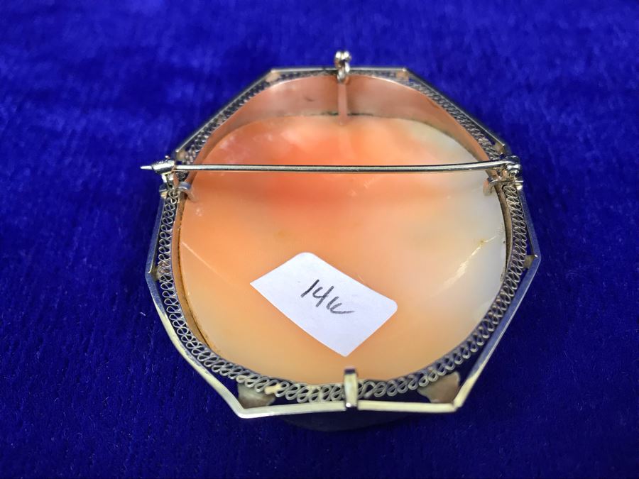 Antique 14K Gold Carved Shell Cameo Brooch Pin 21.4g 2.5” X 2” [Photo 8]