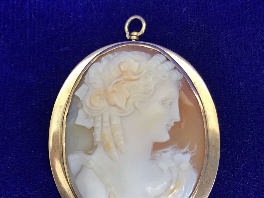 Antique 14K Gold Carved Shell Cameo Brooch Pin 11.2g 1.75” X 1.5” [Photo 4]