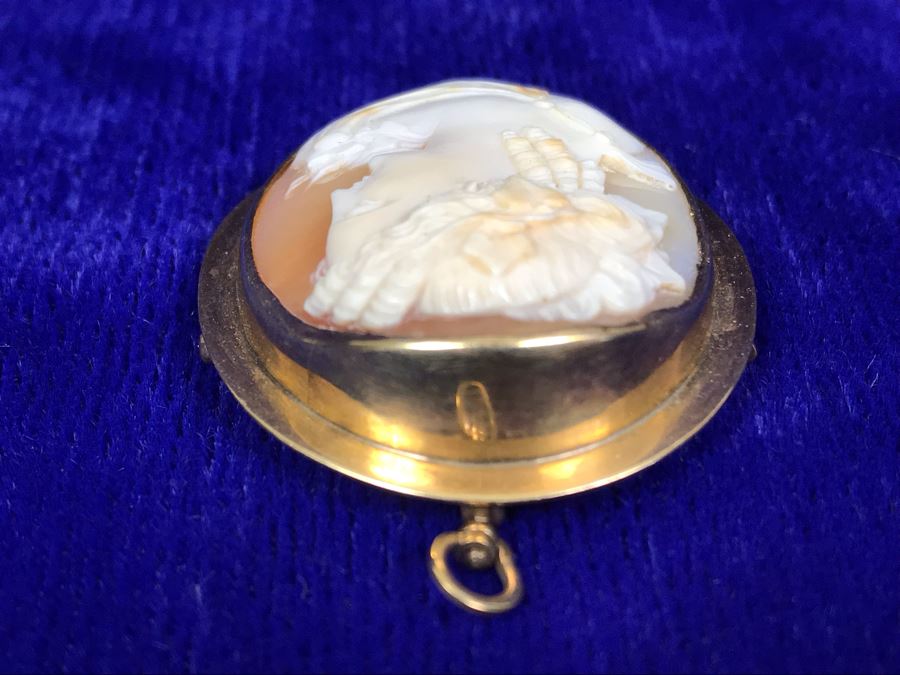 Antique 14K Gold Carved Shell Cameo Brooch Pin 11.2g 1.75” X 1.5” [Photo 8]