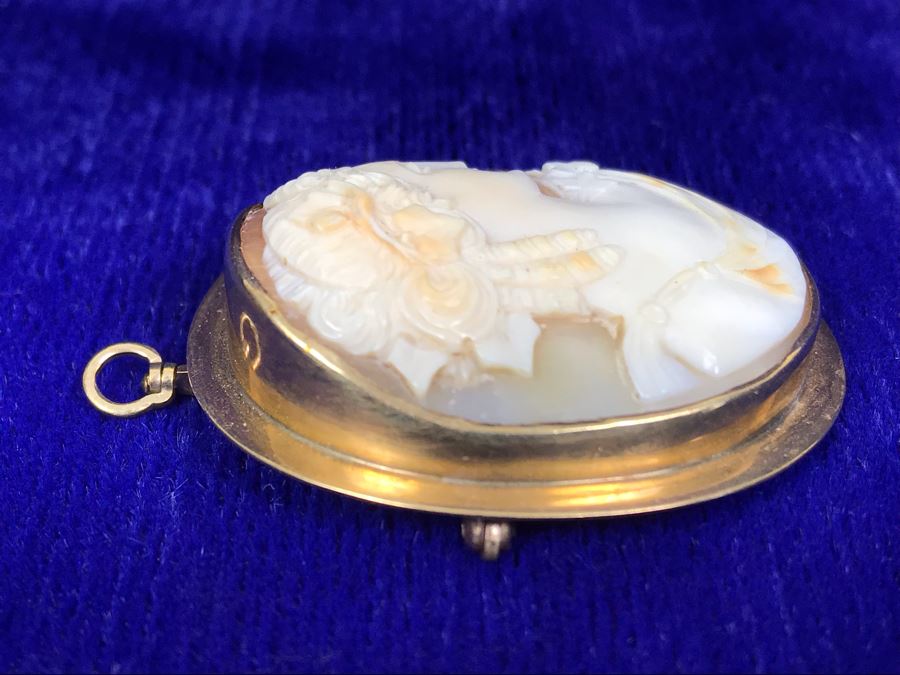 Antique 14K Gold Carved Shell Cameo Brooch Pin 11.2g 1.75” X 1.5” [Photo 9]