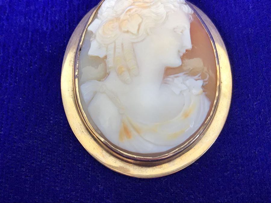 Antique 14K Gold Carved Shell Cameo Brooch Pin 11.2g 1.75” X 1.5” [Photo 5]