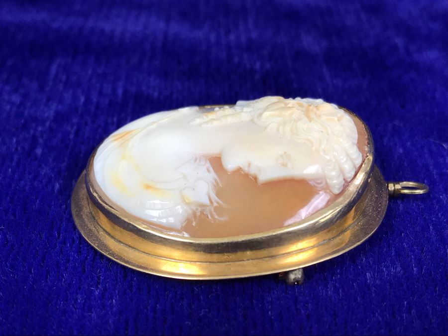 Antique 14K Gold Carved Shell Cameo Brooch Pin 11.2g 1.75” X 1.5” [Photo 7]