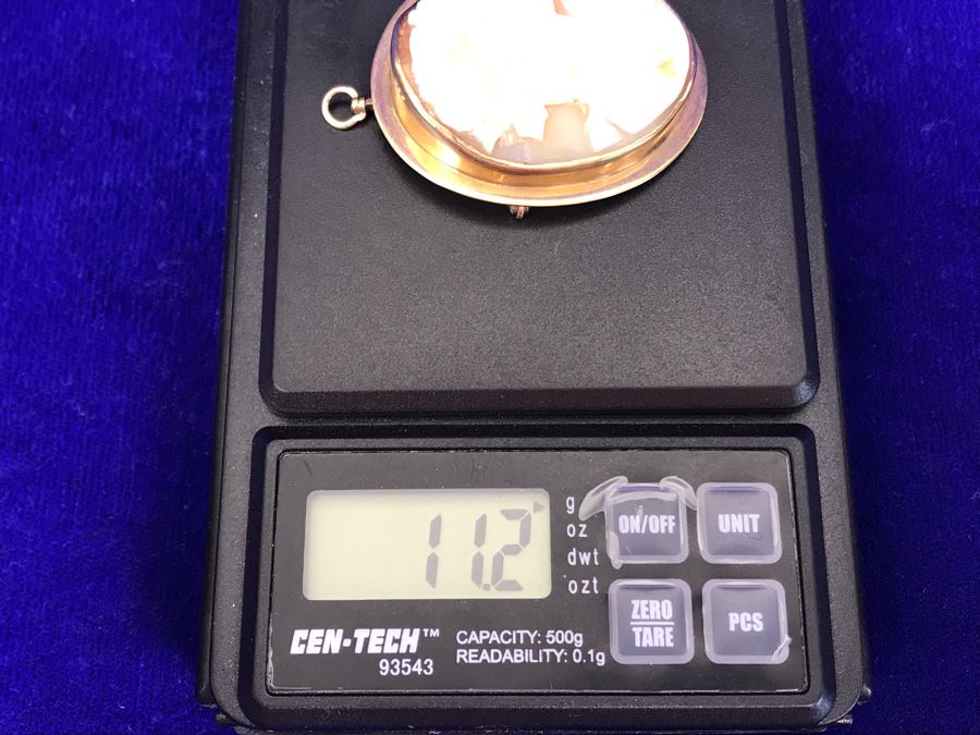 Antique 14K Gold Carved Shell Cameo Brooch Pin 11.2g 1.75” X 1.5” [Photo 12]